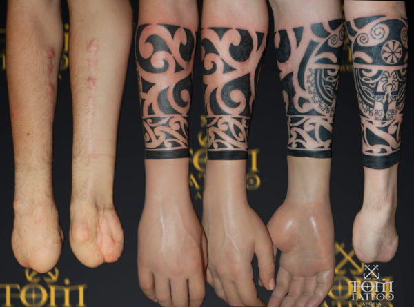 Tattoo maori protesi braccio